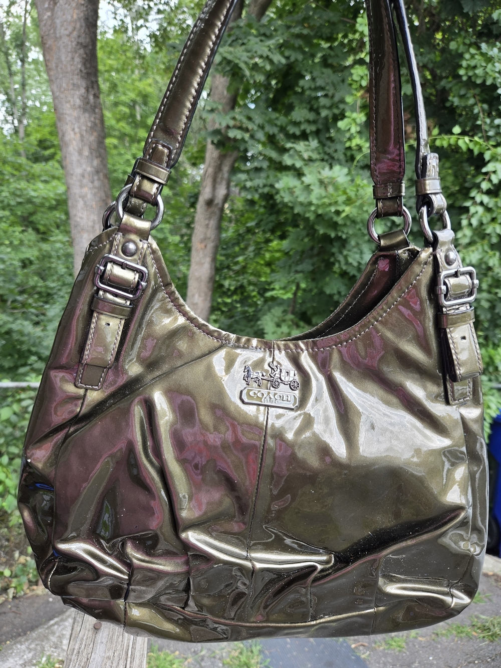 Coach 2011 Maddison Maggie Olive Patent Leather Hobo Bag
